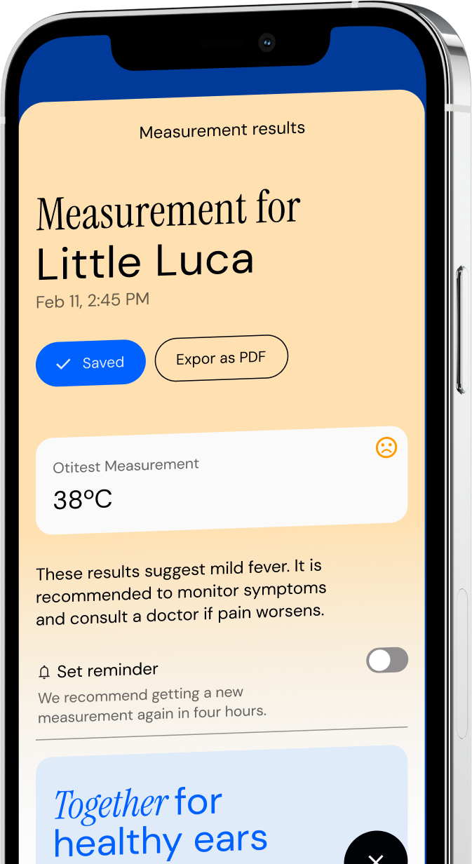 Otitest app — Little Luca measurement screen