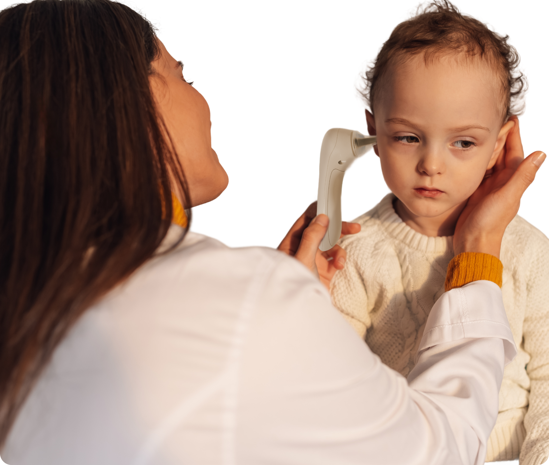 Mother using Otitest on her child's ear